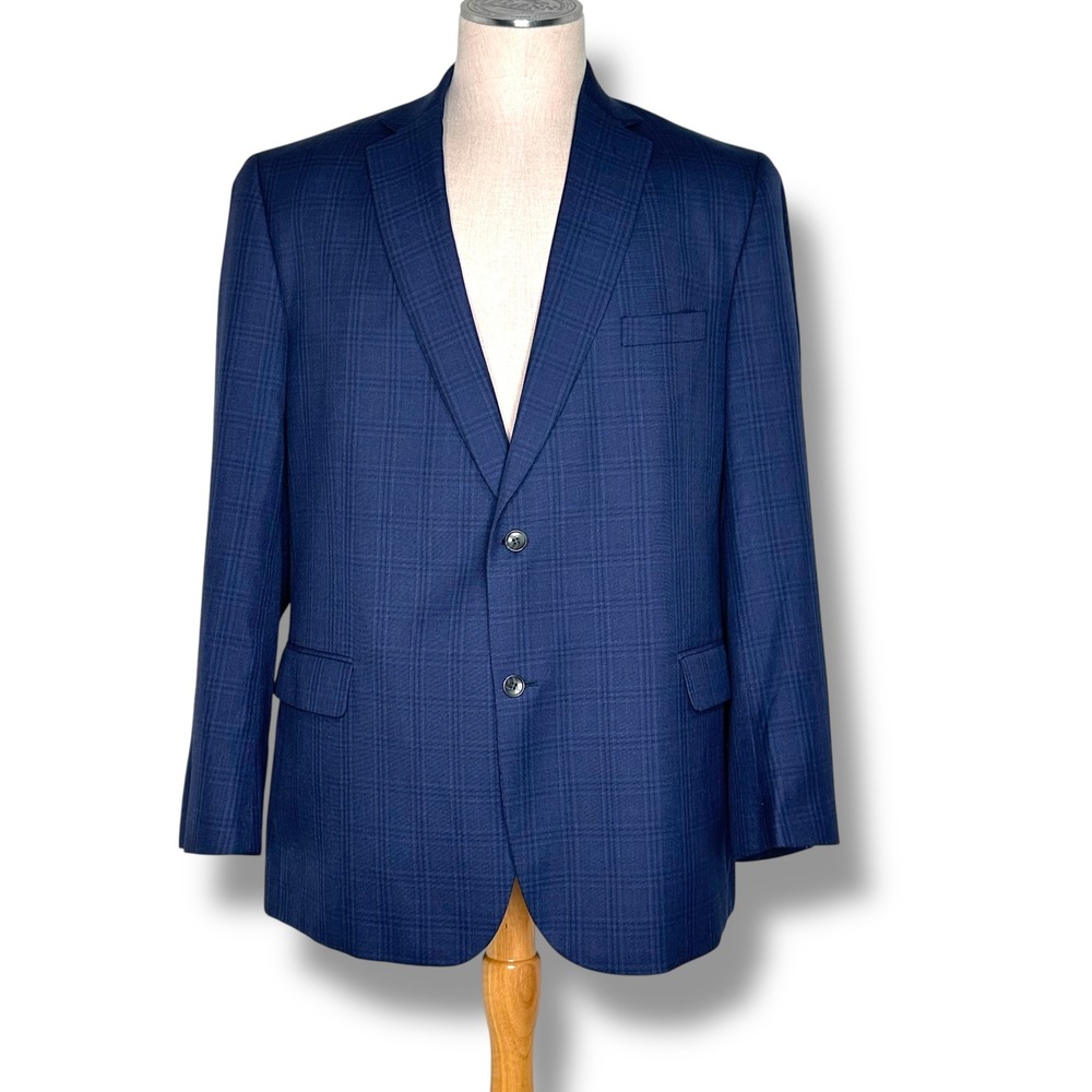 Jean-Paul Germain Blue Plaid Blazer Men's 48L Sport Coat Modern Fit‎